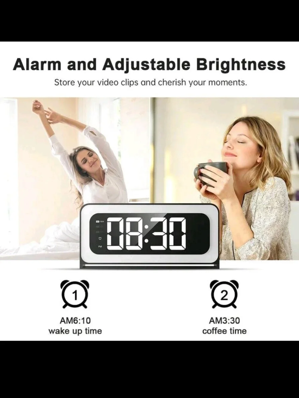 Hidden Camera Alarm Clock with Wi-Fi - Black